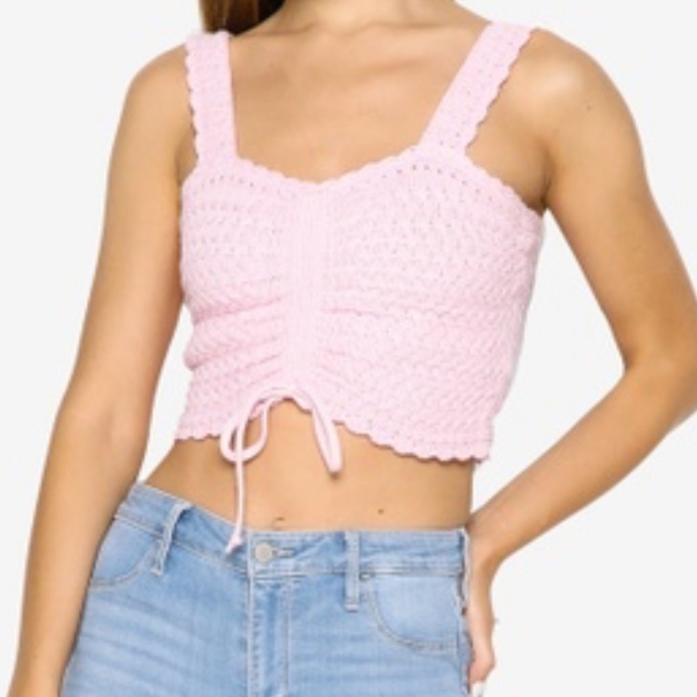 Pink Crochet Adjustable Crop Top | Size M | Hollister